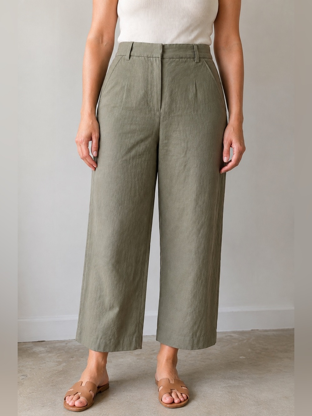 NWT Banana Republic Olive Linen Blend Wide Leg Pants 10 Retail $130